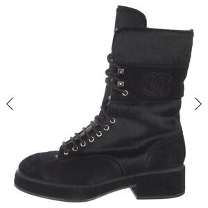 CHANEL Black Lace-Up Women's Boots